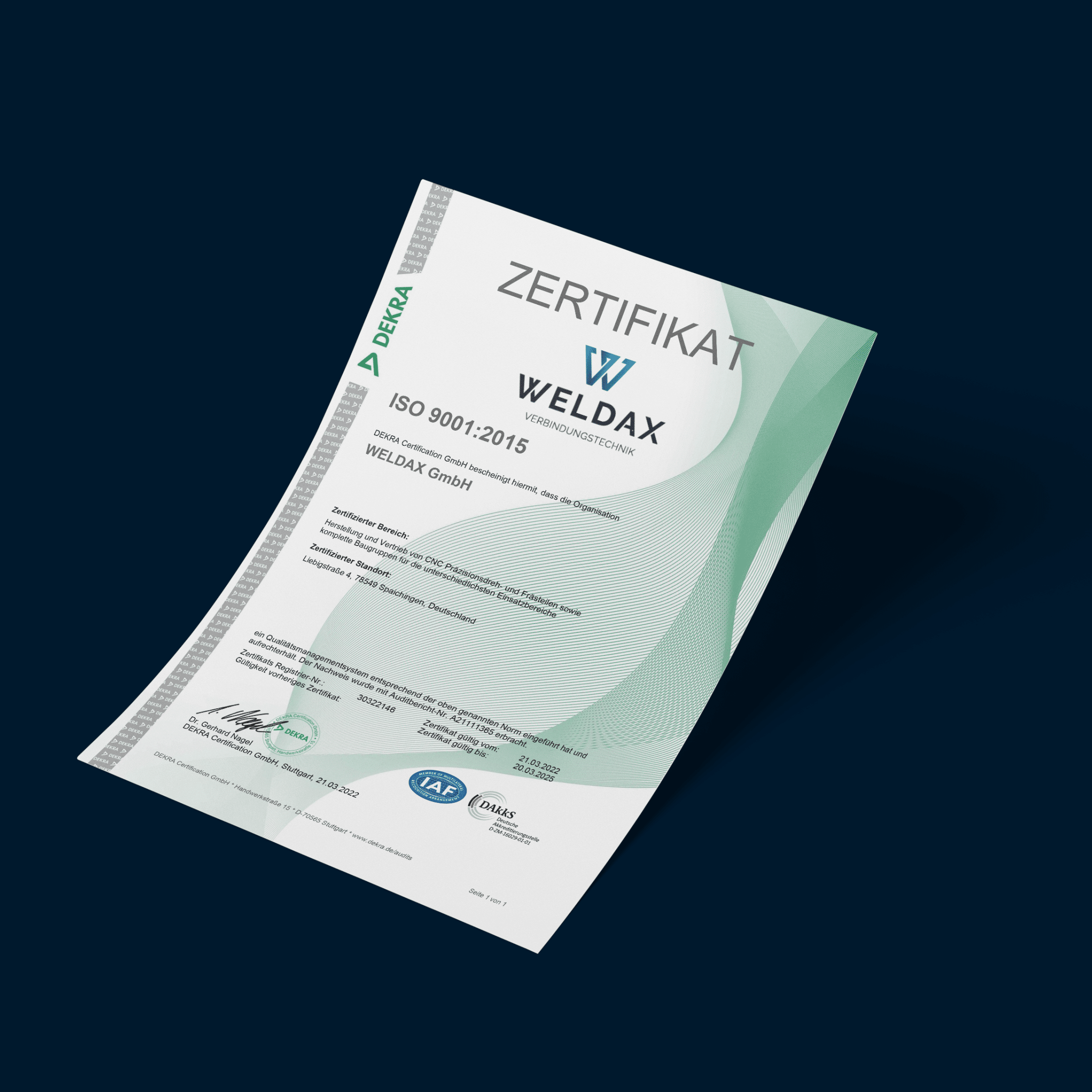 WELDAX Zertifikat ISO 9001:2015 dunkel